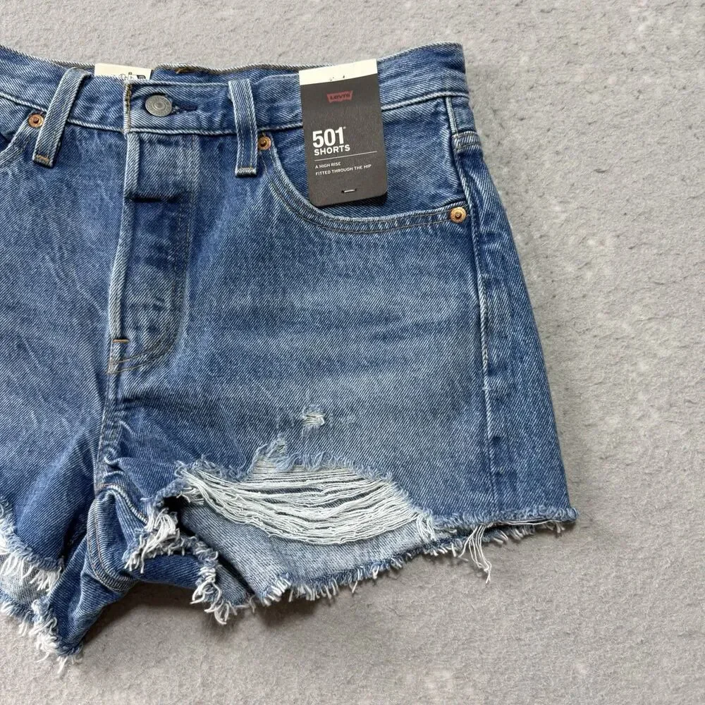 Levi's Shorts Women's Size 28 501 Premium High-Rise Jean Shorts Denim Distressed
